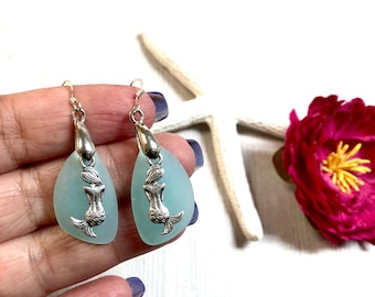 Sea Glass Mermaid Earrings, Mermaid Earrings, Aqua Sea Glass, Sea Glass Earrings, Sea Glass Jewelry, Mermaid Jewelry,Beach Jewelry