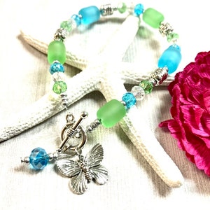 Sea Glass Butterfly Bracelet, Butterfly Bracelet, Sea Glass Bracelet, Sea Glass Jewelry, Butterfly Jewelry, Summer Jewelry, Butterfly Gift