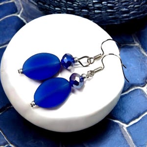 Cobalt Blue Sea Glass Oval Earrings• Sea Glass Earrings• Beachy Earrings• Sea Glass Jewelry• Summer Jewelry • Gift for Her • Gift for Mom