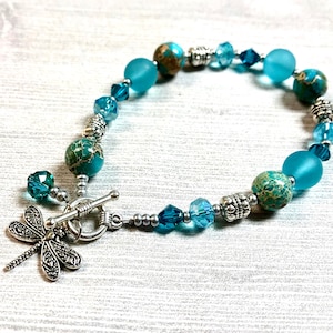 Jasper Dragonfly Bracelet, Dragonfly Bracelet, Jasper Bracelet , Blue Jasper Bracelet, Jasper Jewelry, Dragonfly Jewelry, Summer Jewelry