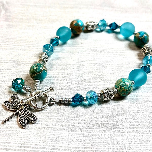 Jasper Dragonfly Bracelet, Dragonfly Bracelet, Jasper Bracelet , Blue Jasper Bracelet, Jasper Jewelry, Dragonfly Jewelry, Summer Jewelry