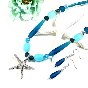 Sea Glass Starfish Necklace Set, Starfish Necklace Set, Sea Star Necklace Set, Starfish Jewelry, Beachy Jewelry, Summer Jewelry, Boho