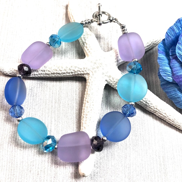 Sea Glass Bracelet,Purple Sea Glass Bracelet, Sea Glass Jewelry, Beachy Jewelry, Summer Jewelry, Bridesmaid Gift,Boho Bracelet, Boho Jewelry