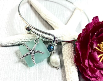 Sea Glass Starfish Bracelet,Starfish Bracelet,Sea Glass Bangle Bracelet, Sea Glass Jewelry,Beachy Jewelry,Summer Jewelry,Beach Jewelry