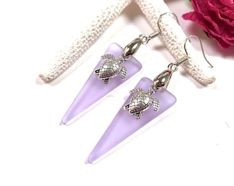 Purple Sea Glass Earrings. Sea Turtle Earrings, Purple Sea Glass, Sea Glass Earrings, Sea Glass Jewelry, Beachy Jewelry, Turtle Jewelry