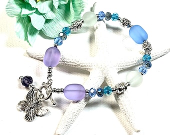 Bracelet papillon en verre de mer, Bracelet papillon, Bracelet en verre de mer, Bijoux en verre de mer, Bijoux papillon, Bijoux d'été, Cadeau papillon