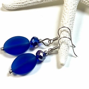 Cobalt Blue Sea Glass Oval Earrings, Sea Glass Earrings, Beachy Earrings, Sea Glass Jewelry, Summer Jewelry, Sea Glass, Beach Jewelry
