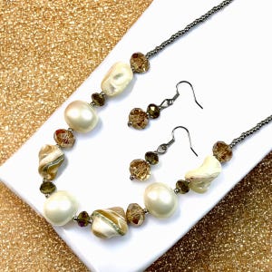 Shell Necklace Set • Fresh Water Pearl Necklace• Abalone Necklace• Beach Jewelry •Summer Jewelry• Gift for Her • Gift for Mom•Boho Necklace