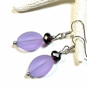 Purple Sea Glass Oval Earrings, Sea Glass Earrings, Beachy Earrings, Sea Glass Jewelry, Summer Jewelry, Sea Glass Earrings, Beach Jewelry