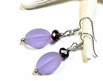 Purple Sea Glass Oval Earrings, Sea Glass Earrings, Beachy Earrings, Sea Glass Jewelry, Summer Jewelry, Sea Glass Earrings, Beach Jewelry