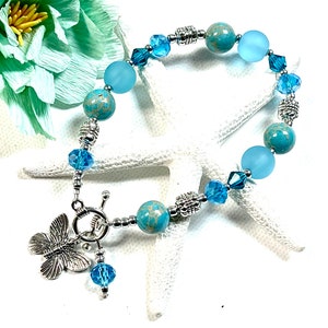 Sea Glass Butterfly Bracelet, Butterfly Bracelet, Jasper Bracelet, Sea Glass Bracelet, Sea Glass Jewelry, Butterfly Jewelry, Summer Jewelry
