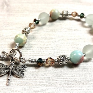 Sea Glass Dragonfly Bracelet, Dragonfly Bracelet, Sea Glass Bracelet , Blue Sea Glass, Sea Glass Jewelry, Dragonfly Jewelry, Summer Jewelry