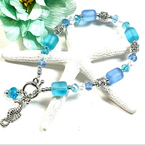 Sea Glass Seahorse Bracelet, Seahorse Bracelet, Seahorse Jewelry , Nautical Jewelry, Beachy Jewelry, Summer Jewelry, Sea Glass Jewelry