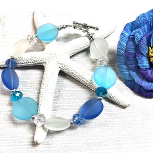 Blue Sea Glass Bracelet, Sea Glass Bracelet, Sea Glass Jewelry, Beachy Jewelry, Summer Jewelry, Bridesmaid Gift,Boho Bracelet, Boho Jewelry