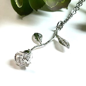 Silver Rose Necklace, Rose Necklace , Flower Necklace, Rose Jewelry , Flower Jewelry , Rosebud Necklace, Summer Jewelry , Bridesmaid Gift