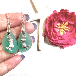 Sea Glass Mermaid Earrings, Mermaid Earrings, Aqua Sea Glass, Sea Glass Earrings, Sea Glass Jewelry, Mermaid Jewelry,Beach Jewelry