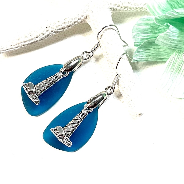 Sea Glass Lighthouse Earrings  Lighthouse Earrings, Lighthouse Jewelry , Lighthouse Gift, Nautical Jewelry, Beachy Jewelry,Sea Glass Jewelry