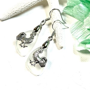 Sea Glass Rooster Earrings  Rooster Earrings, Rooster Jewelry ,  Key West Rooster, Nautical Jewelry, Beachy Jewelry, Key West Jewelry