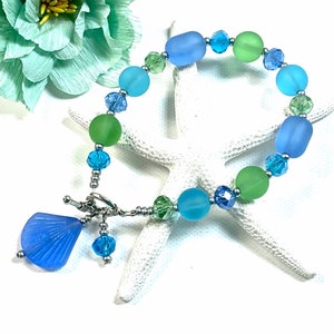 Sea Glass Scallop Shell Bracelet, Scallop Shell Bracelet, Scallop Shell Jewelry, Sea Glass Bracelet, Sea Glass Jewelry, Beachy Jewelry,