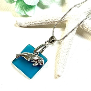 Sea Glass Manatee Necklace , Manatee Pendant Necklace, Manatee Jewelry, Manatee Gift, Sea Cow Necklace, Sea Cow Jewelry ,Beach Jewelry