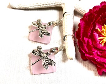 Sea Glass Dragonfly Earrings, Dragonfly Earrings, Pink Sea Glass, Sea Glass Earrings, Sea Glass Jewelry Dragonfly Jewelry, Summer Jewelry