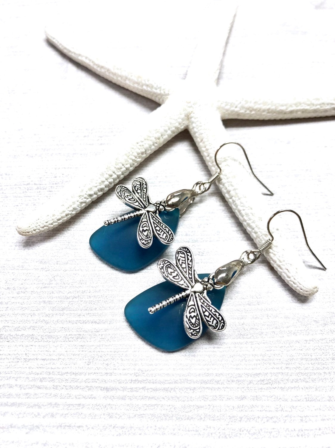 Sea Glass Dragonfly Earrings, Dragonfly Earrings, Blue Sea Glass, Sea Glass Earrings, Sea Glass Jewelry, Dragonfly Jewelry, Summer Jewelry