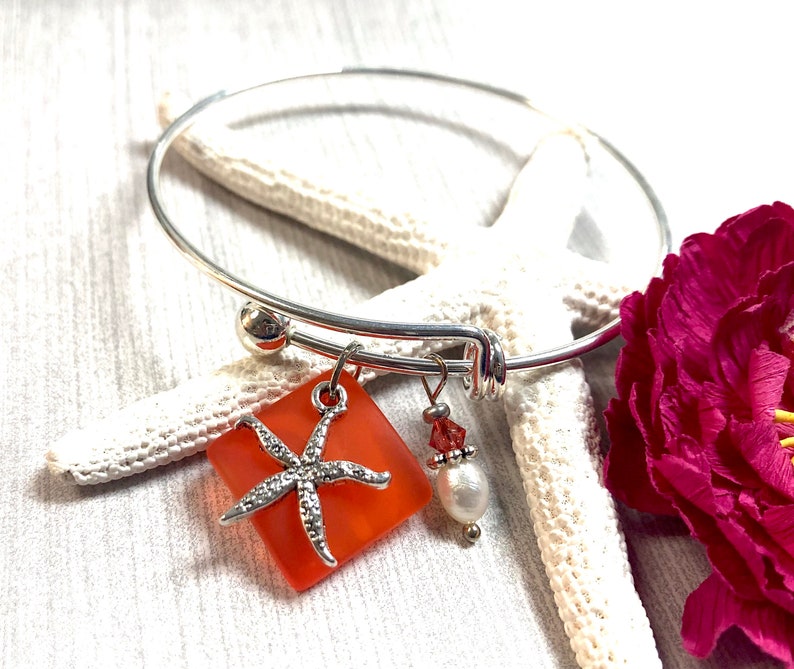 Beachy Jewelry Orange Sea Glass Sea Glass Starfish Necklace Sea Star Necklace Sea Glass Jewelry Starfish Necklace Sea Glass Necklace