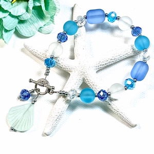 Sea Glass Scallop Shell Bracelet, Scallop Shell Bracelet, Scallop Shell Jewelry, Sea Glass Bracelet, Sea Glass Jewelry, Beachy Jewelry,