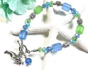 Armband zeeglas lamantijn, armband lamantijn, lamantijn sieraden, nautische sieraden, beachy sieraden, zomersieraden, zeeglas sieraden, zeekoeien