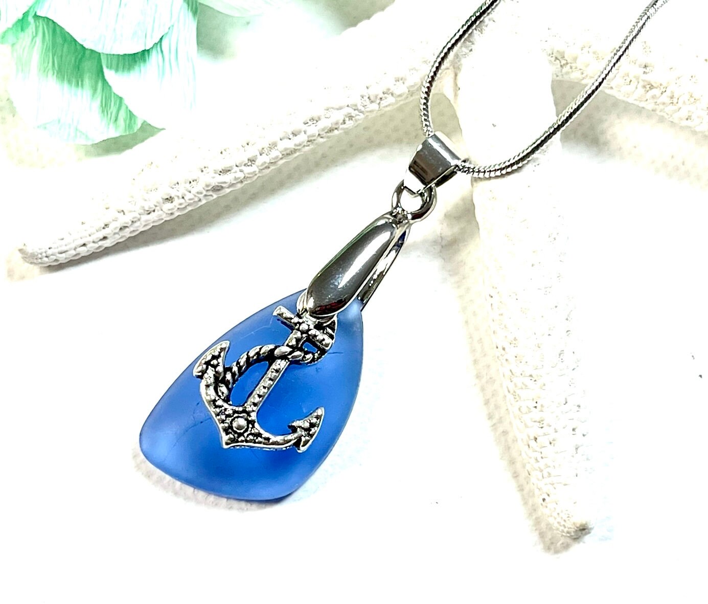 Sea Glass Anchor Necklace, Anchor Pendant Necklace, Anchor