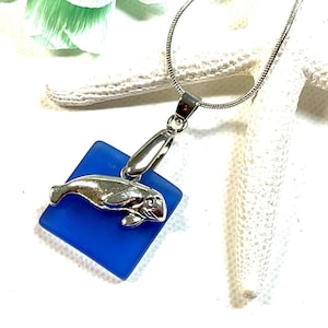 Sea Glass Manatee Necklace , Manatee Pendant Necklace, Manatee Jewelry, Manatee Gift, Sea Cow Necklace, Sea Cow Jewelry ,Beach Jewelry