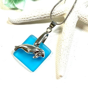 Sea Glass Manatee Necklace , Manatee Pendant Necklace, Manatee Jewelry, Manatee Gift, Sea Cow Necklace, Sea Cow Jewelry ,Beach Jewelry