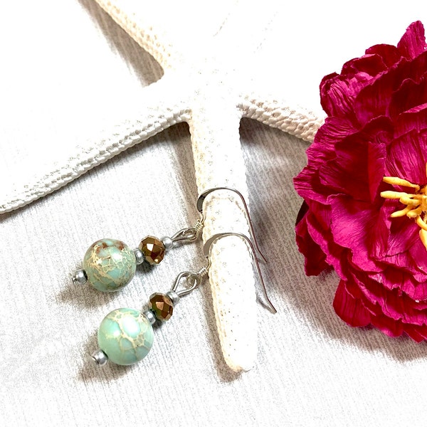 Dainty Jasper Earrings,Gemstone Earrings,Dangle Earrings, Blue Jasper Jewelry,Stone Earrings,Boho Earrings, Sterling Silver, Boho Jewelry