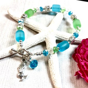 Bracelet sirène en verre de mer, Bracelet sirène, Bracelet en verre de mer, Bijoux en verre de mer, Bijoux sirène, Bijoux d&#39;été, Cadeau sirène