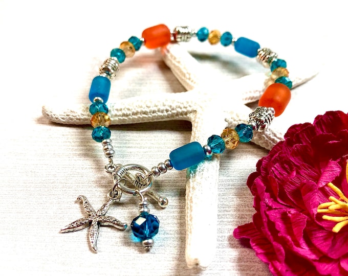 Sea Glass Starfish Bracelet, Starfish Bracelet, Sea Glass Bracelet, Sea Glass Jewelry, Beach Jewelry, Summer Jewelry, Bridesmaid Gift