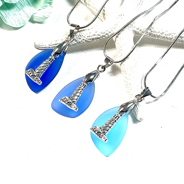 Zeeglas vuurtorenketting, vuurtorenhangerketting, vuurtorensieraden, vuurtorencadeau, nautische sieraden, strandsieraden