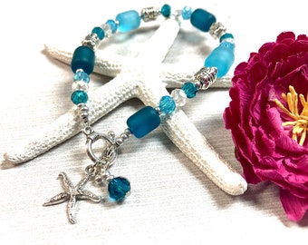 Sea Glass Starfish Bracelet, Starfish Bracelet, Sea Glass Bracelet, Sea Glass Jewelry, Beach Jewelry, Summer Jewelry, Bridesmaid Gift