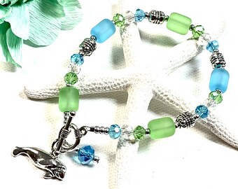 Armband zeeglas lamantijn, armband lamantijn, lamantijn sieraden, nautische sieraden, beachy sieraden, zomersieraden, zeeglas sieraden, zeekoeien