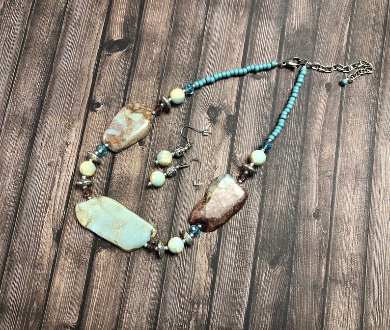 Statement Necklace Jasper Earrings Jasper Jewelry Jasper Necklace Stone Necklace Chunky Necklace Jasper Statement Necklace Set
