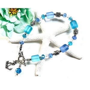 Sea Glass Anchor Bracelet, Anchor Bracelet, Anchor Jewelry , Nautical Jewelry, Beachy Jewelry, Summer Jewelry, Sea Glass Jewelry