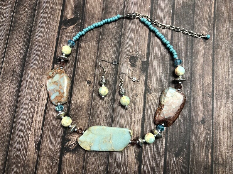 Statement Necklace Jasper Earrings Jasper Jewelry Jasper Necklace Stone Necklace Chunky Necklace Jasper Statement Necklace Set