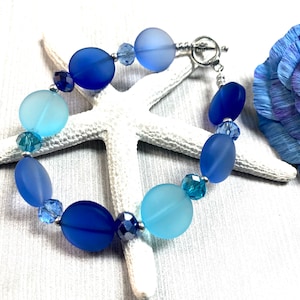 Blue Sea Glass Bracelet, Sea Glass Bracelet, Sea Glass Jewelry, Beachy Jewelry, Summer Jewelry, Bridesmaid Gift,Boho Bracelet, Boho Jewelry