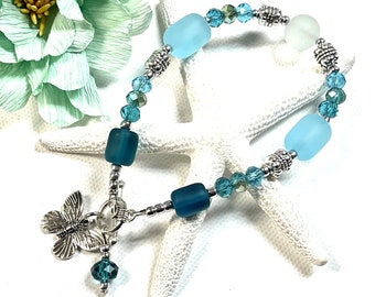 Bracelet papillon en verre de mer, Bracelet papillon, Bracelet en verre de mer, Bijoux en verre de mer, Bijoux papillon, Bijoux d'été, Cadeau papillon