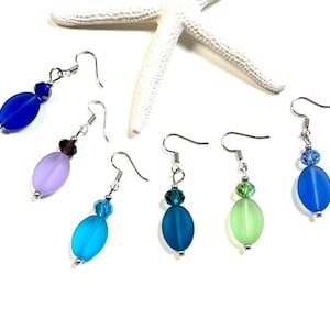 Sea Glass Oval Earrings, Sea Glass Earrings, Beachy Earrings, Sea Glass Jewelry, Summer Jewelry, Blue Sea Glass Earrings, Beach Jewelry
