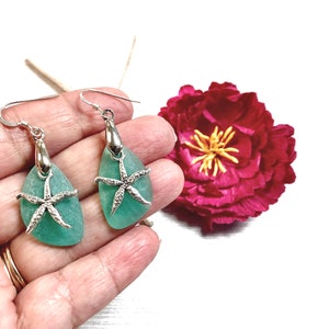 Sea Glass Starfish Earrings,Starfish Earrings, Sea Glass Earrings, Sea Star Earrings, Green Sea Glass, Sea Glass Jewelry, Beachy Jewelry