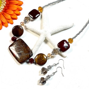 Sunset Jasper Statement Necklace, Mookaite Necklace, Gemstone Necklace, Chunky Jasper Necklace, Gemstone Jewelry , Statement Jewelry, Jasper