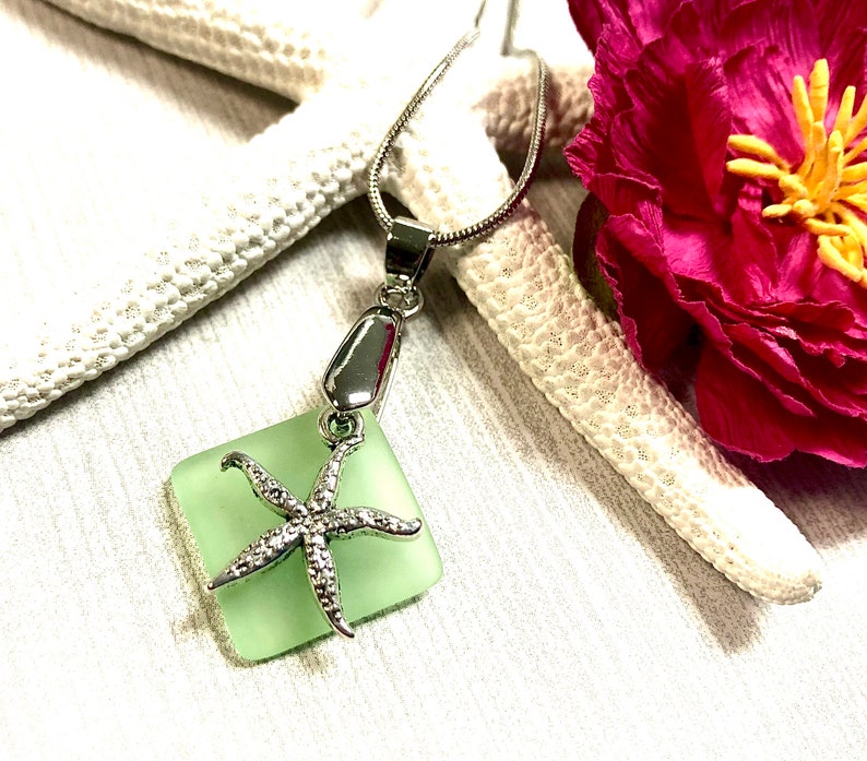 Sea Glass Necklace Starfish Necklace Beachy Jewelry Sea Glass Starfish Necklace Sea Glass Jewelry Blue Sea Glass Sea Star Necklace