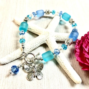 Sea Glass Butterfly Bracelet, Butterfly Bracelet, Sea Glass Bracelet, Sea Glass Jewelry, Butterfly Jewelry, Summer Jewelry, Butterfly Gift