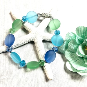 Blue Sea Glass Bracelet, Sea Glass Bracelet, Sea Glass Jewelry, Beachy Jewelry, Summer Jewelry, Bridesmaid Gift,Boho Bracelet, Boho Jewelry