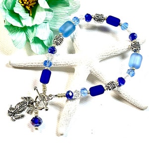 Sea Glass Crab Bracelet, Crab Bracelet, Crab Jewelry , Nautical Jewelry, Beachy Jewelry, Summer Jewelry, Sea Glass Jewelry,Blue Crab Jewelry